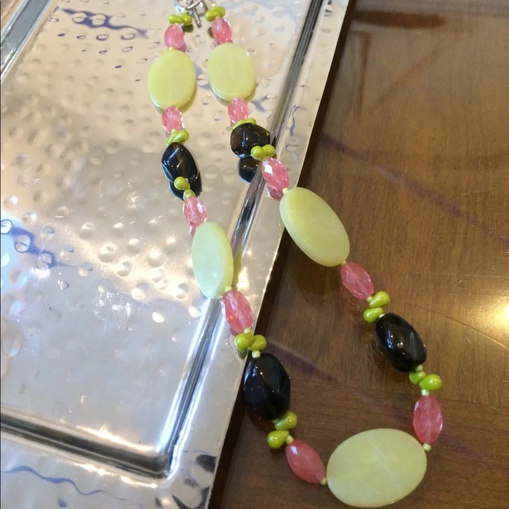 Vintage Palm Beach‎ Chic Green Black Pink Chunky Beaded Necklace